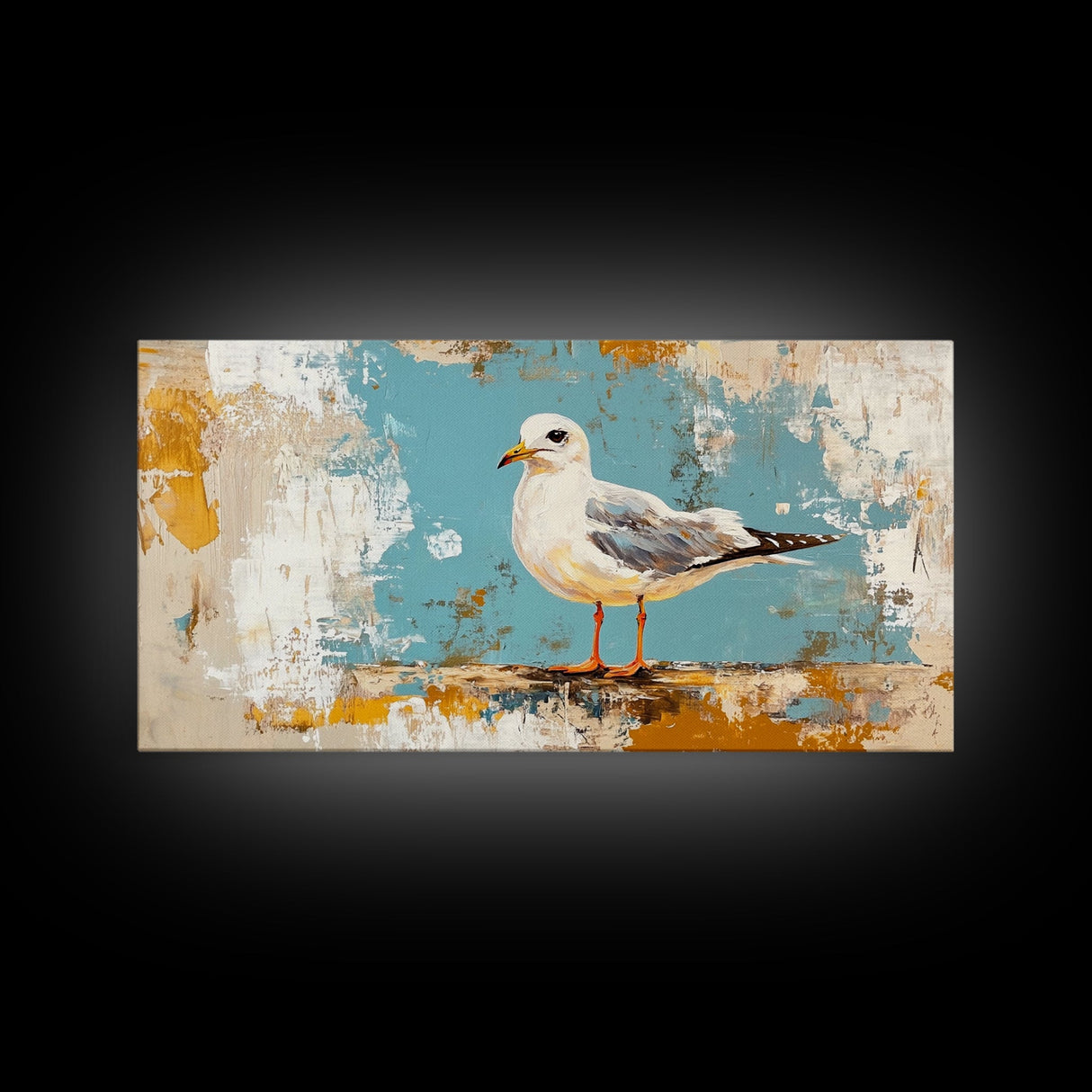 Seagull Painting, Coastal Landscape Art, Nautical Wall Art, Rustic Decor, Framed Canvas Print, Beach House Art, Bird Art