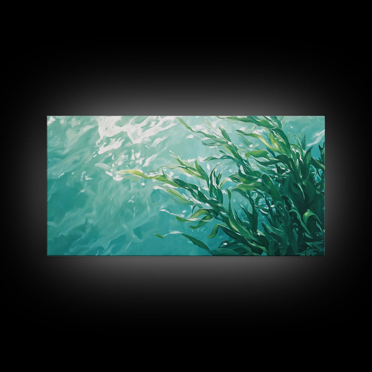 Kelp Forest Art, Coastal Landscape Art, Nautical Wall Art, Framed Canvas Print, Ocean Inspired Artwork, Blue and Green Wall Art