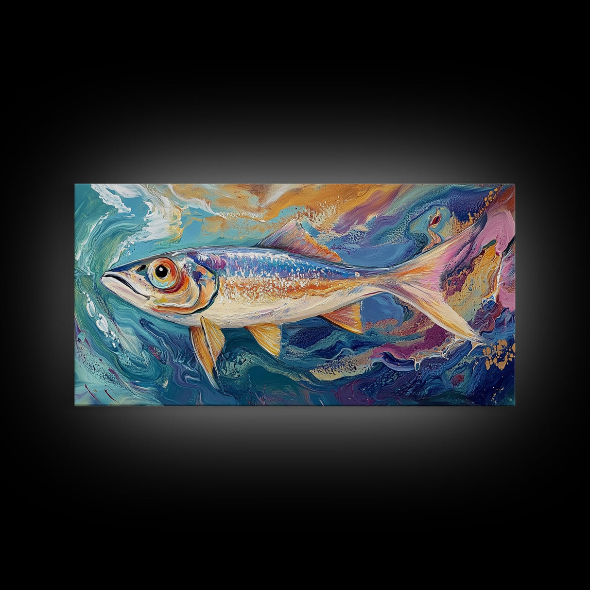 Vibrant Trout Art, fly fishing art, lake Tahoe art, trout art, coastal wall art, nautical decor, original painting, canvas print