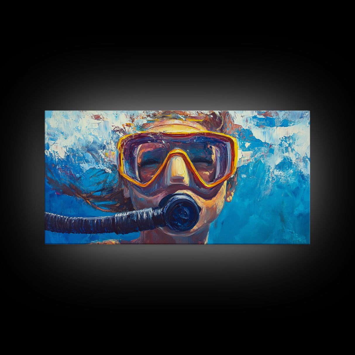 Scuba Diving Art, Coastal Decor, Ocean Wall Art, Framed Canvas Print, Nautical Painting, Beach Decor, Teal Wall Art