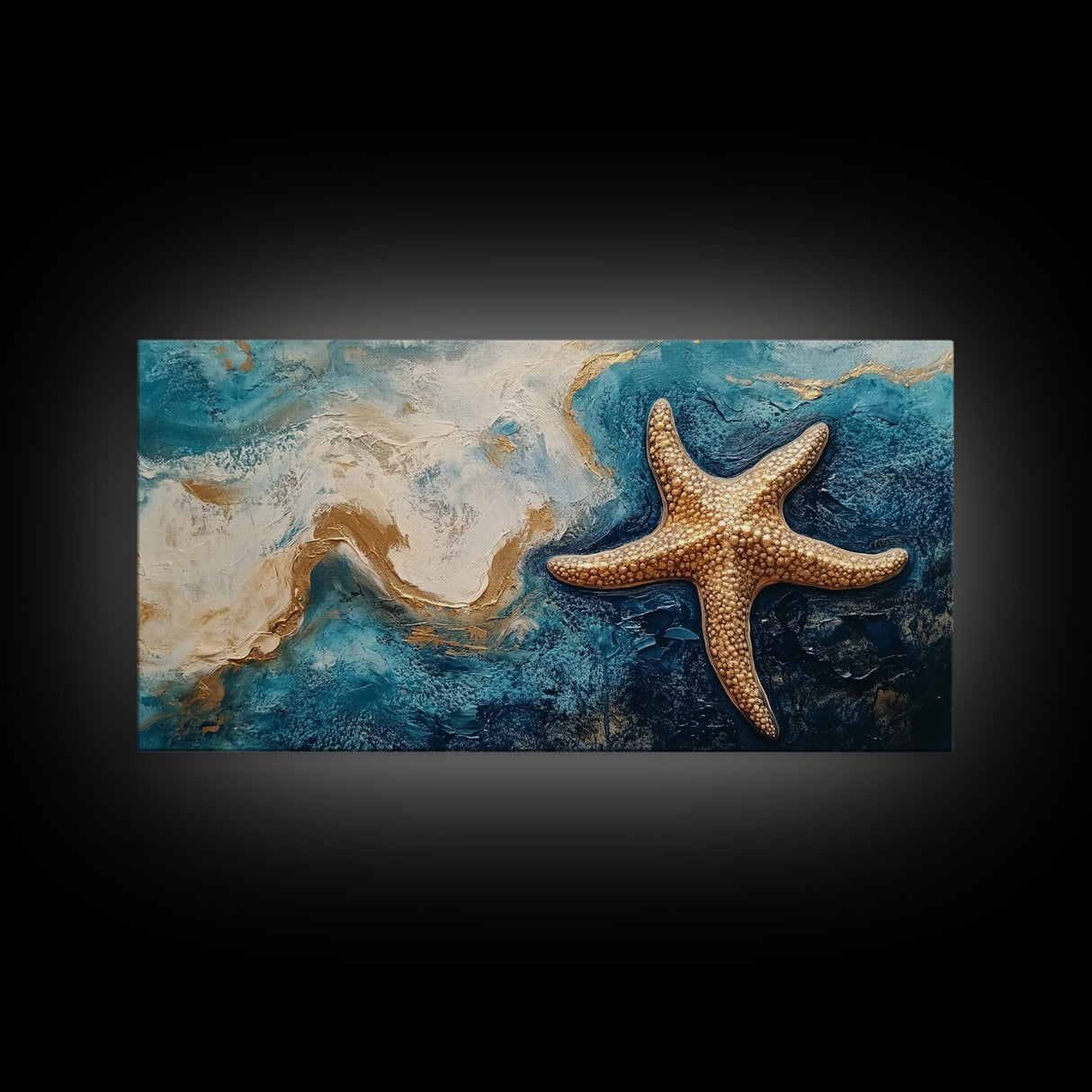 Starfish Painting, Coastal Wall Art, Ocean Art, Framed Canvas Print, Nautical Decor, Beach House Art, Blue and Green Wall Art