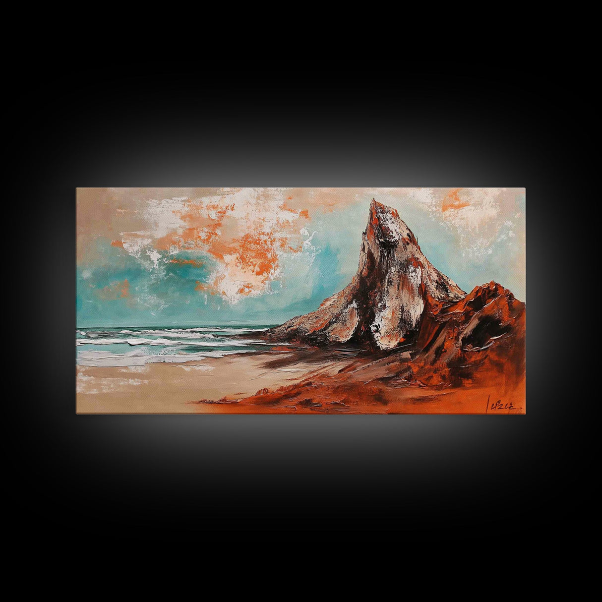 Desert Mountain, Canvas Print, rustic art, landscape painting, extra wide painting, panoramic wall art, above sofa art