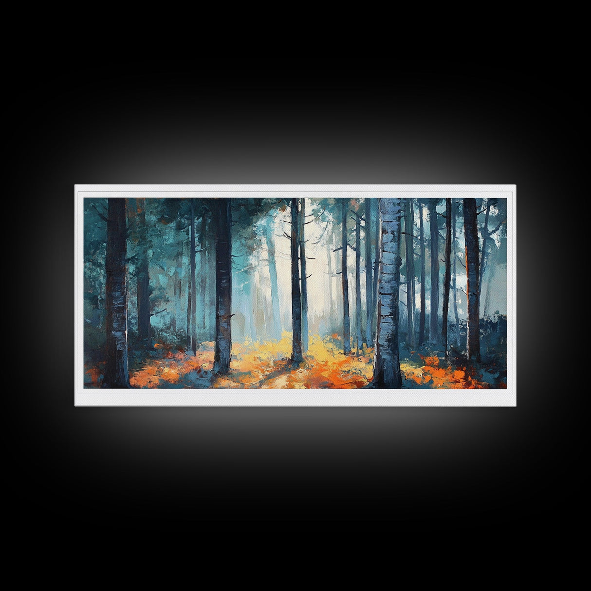 Enchanted Birch Forest, Pine Tree Art, Autumn Landscape, Birch Tree Painting, Rustic Wall Art, Framed Canvas Print, Extra Wide Art