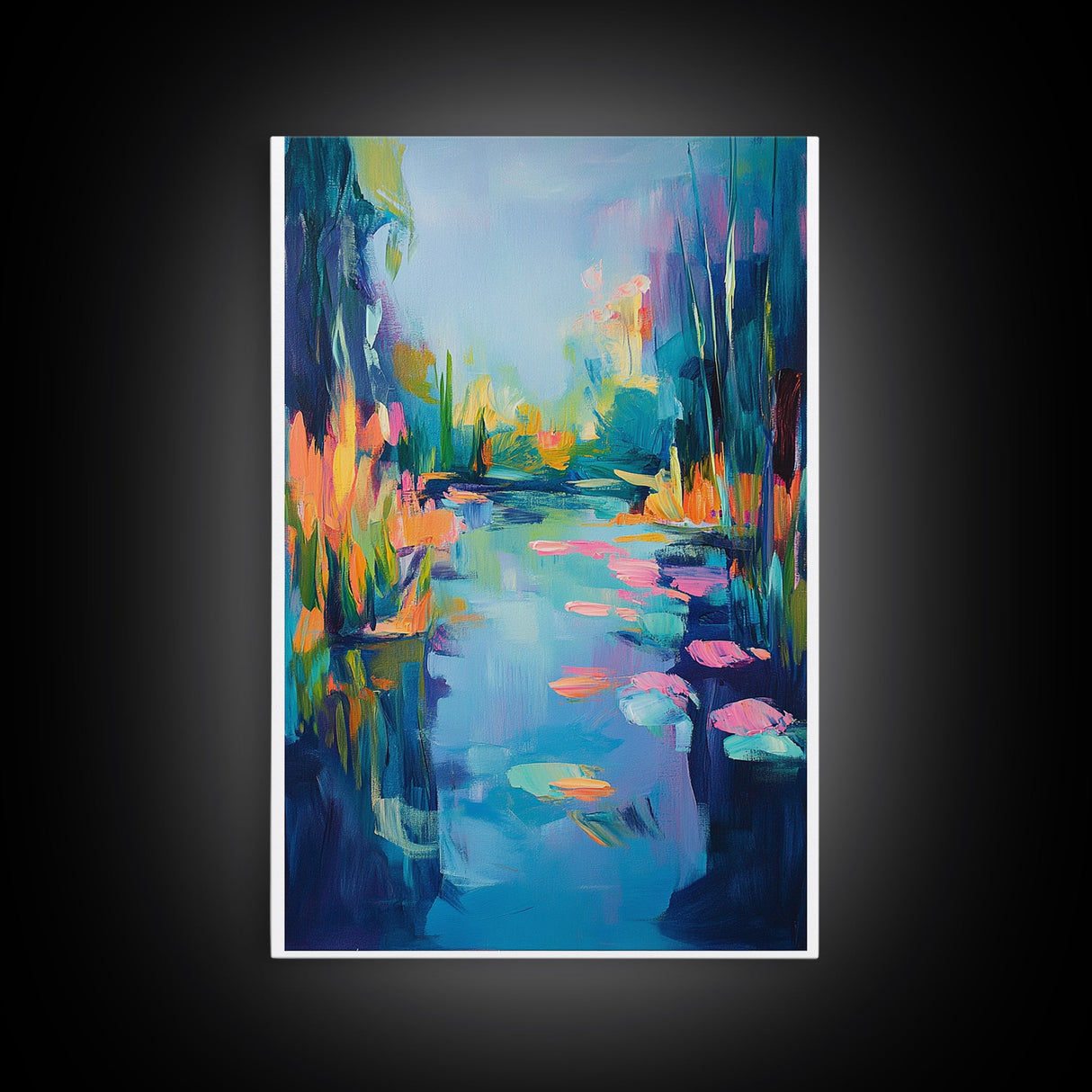 Water Lily Painting, Impressionist Landscape, Tranquil Pond Art, Botanical Prints, Nature Wall Art, Canvas Print