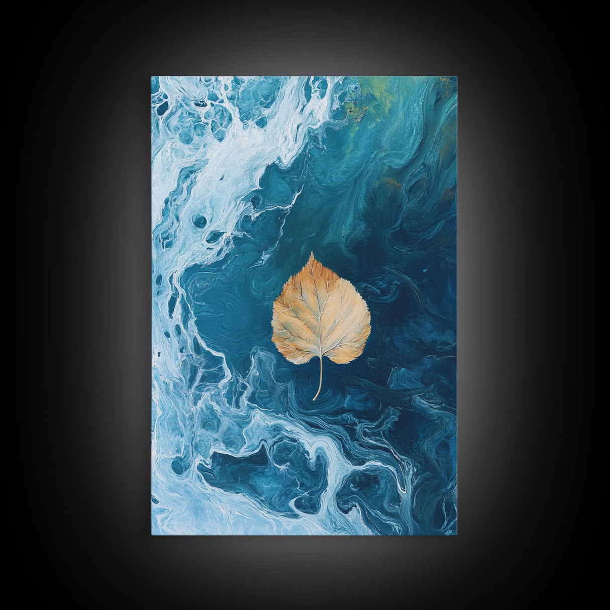Floating Leaf Painting, Nature Abstract Art, Ocean Inspired Decor, Moody Wall Art, Tranquil Home Decor, Canvas Print