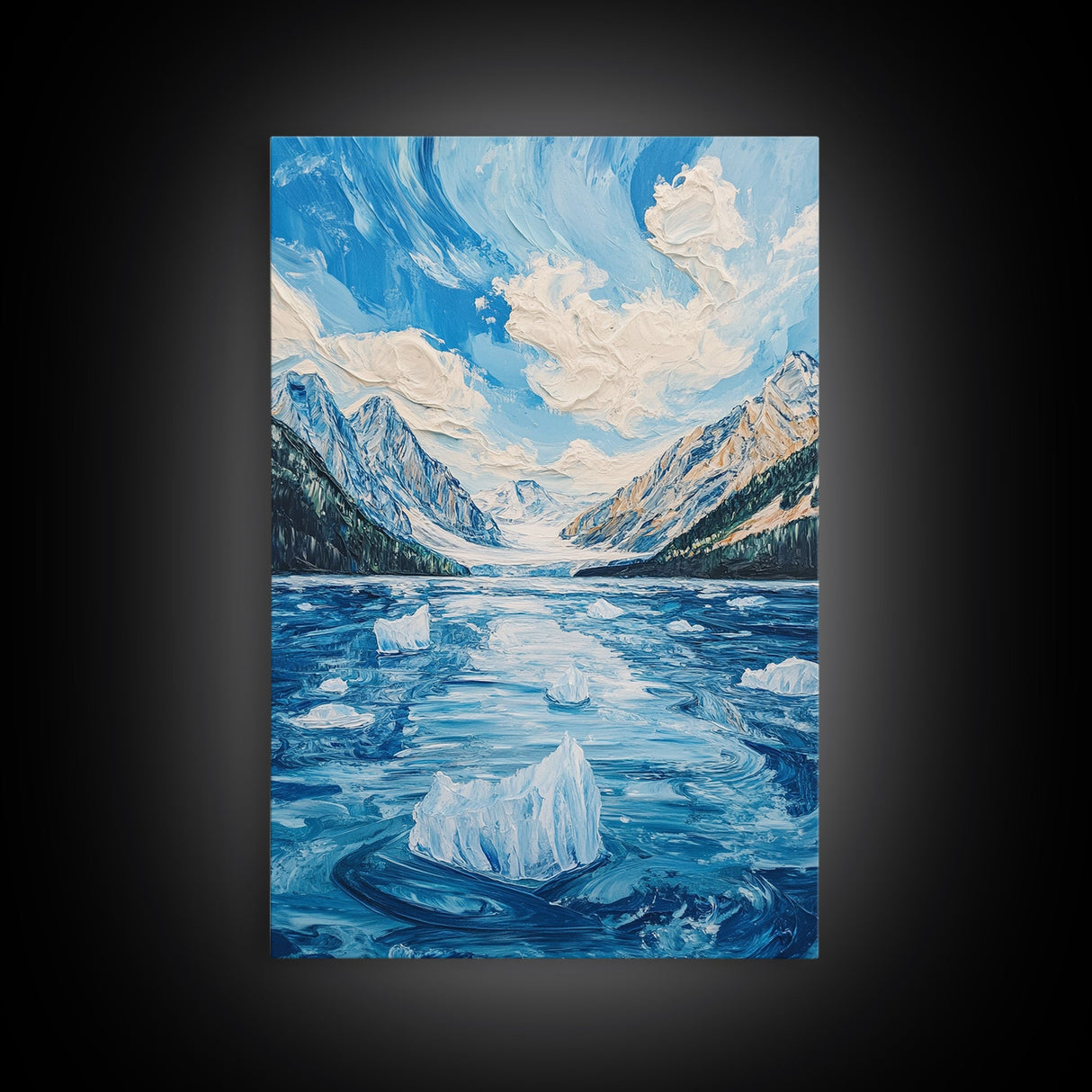 Glacial Lake View, lake Tahoe art, blue and green wall art, panoramic painting, framed canvas print, nature art, above couch art