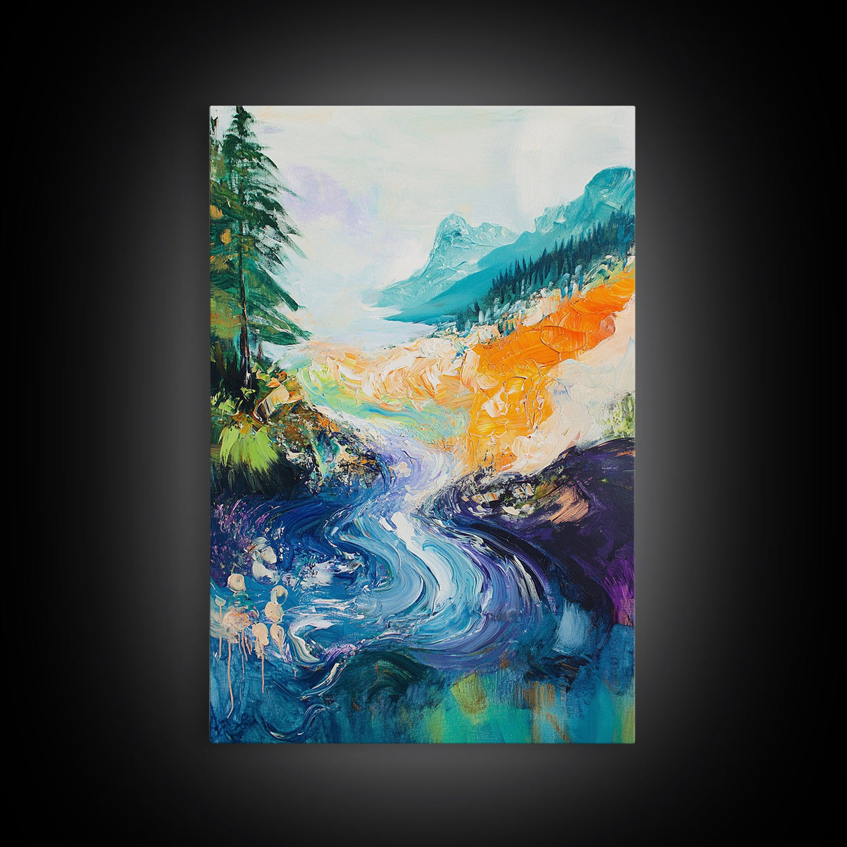 Mountain River Art, Coastal Landscape Painting, Smoky Mountain Art, Nature Wall Art, Living Room Decor, Canvas Print, Gift Idea