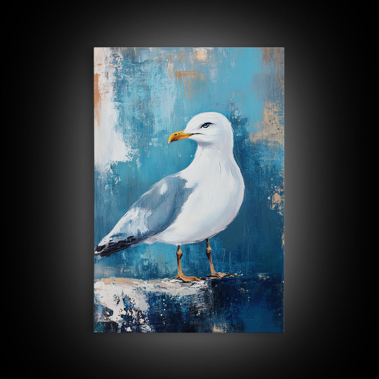 Seagull Portrait Framed Canvas Print Coastal Bird Painting, Nautical Wall Art, Beach House Decor, Ocean Wildlife Artwork, Summer Gift