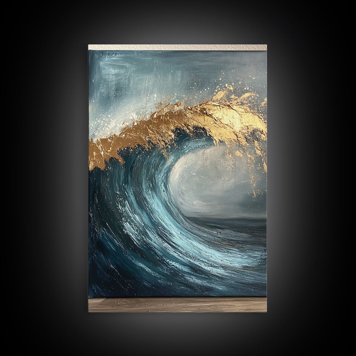 Majestic Ocean Wave Canvas Print Abstract Coastal Art, Gold and Blue Beach Wall Decor, Surfing Aesthetic, Living Room Accent