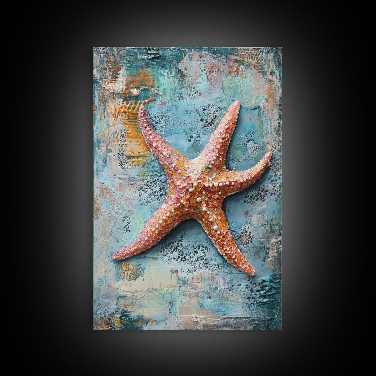 Starfish Texture Coastal Canvas Print, Beach House Decor, Ocean Wall Art, Nautical Artwork, Textured Beach Art, Coastal Living Room Art