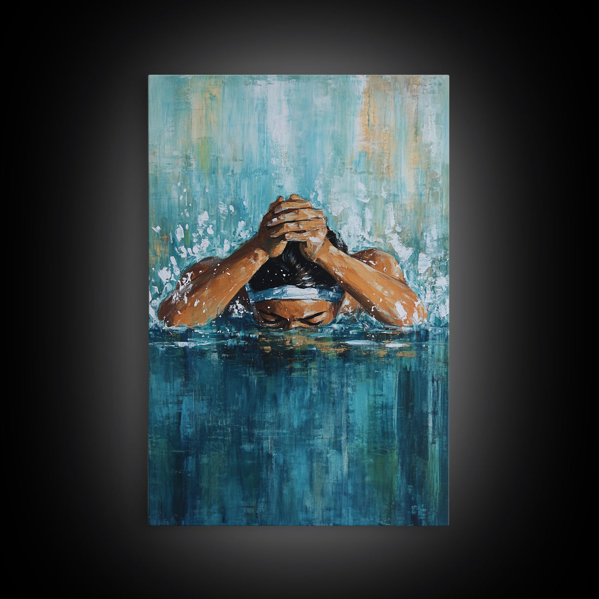 Swimmer Strength Canvas Print | Athlete Wall Art | Motivational Sports Painting | Modern Home Decor | Blue Water Abstract