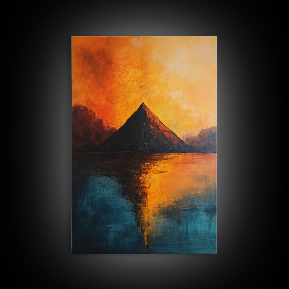 Volcano Eruption Landscape Framed Canvas Print Fiery Nature Wall Art Dramatic Sunset Mountain Scene Living Room Statement Piece