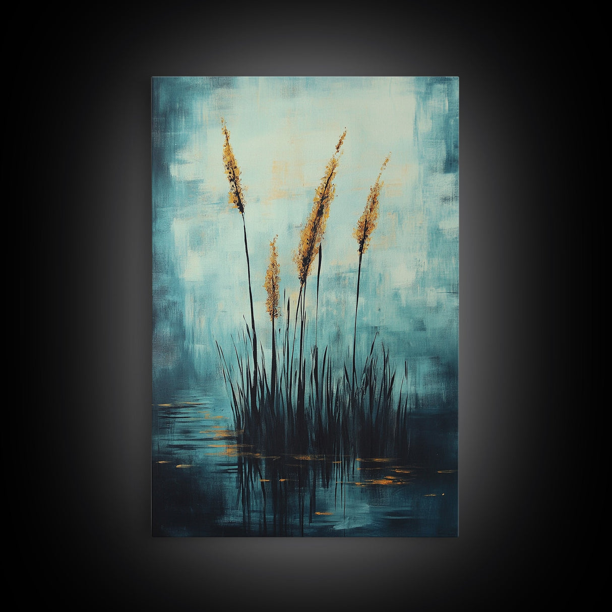 Golden Reeds Framed Canvas Print Minimalist Nature Art Tranquil Landscape Wall Decor Modern Aesthetic Living Room Home Gift