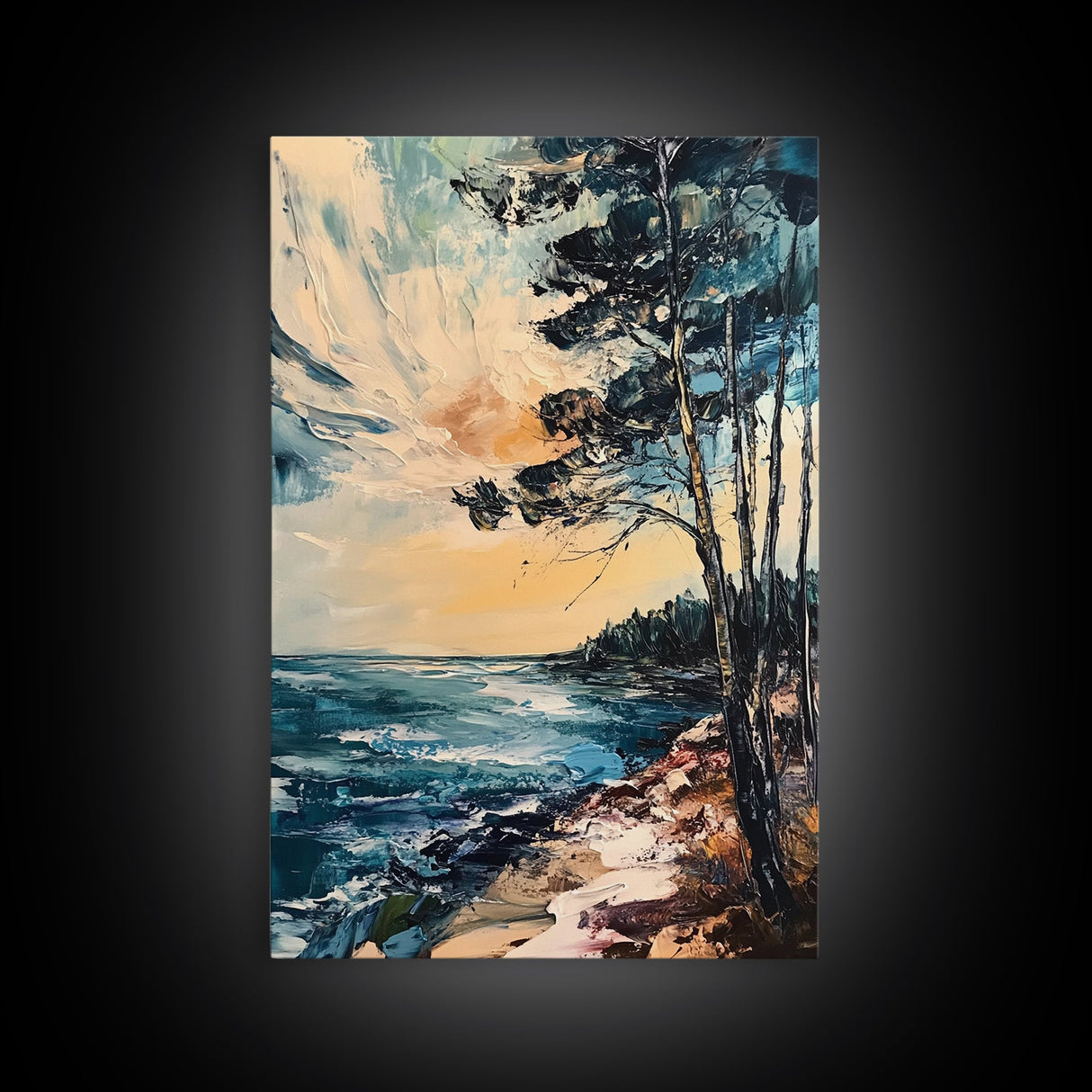 Sunset Seaside Painting Canvas Print | Coastal Wall Art | Ocean Sunset Decor | Beach House Art | Relaxing Landscape Artwork