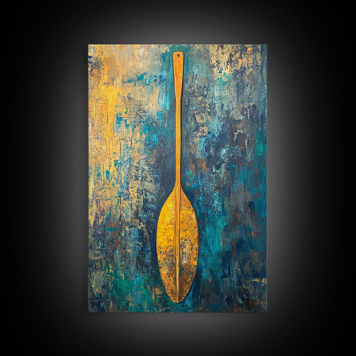 Wooden Paddle, Nautical Wall Art, Rustic Decor, Blue and Green Wall Art, Extra Wide Art, Living Room Art, Framed Canvas Print