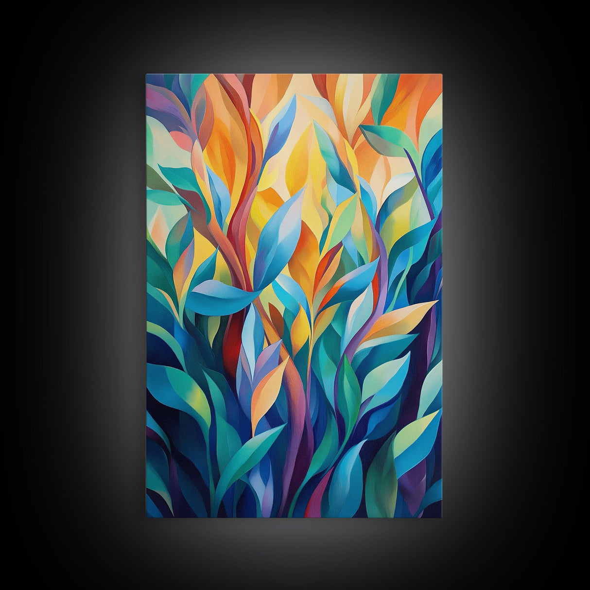 Vibrant Leaves, Botanical Art, Modern Abstract Art, Green Wall Art, Minimalist Art, Living Room Art, Canvas Print, Gift Idea