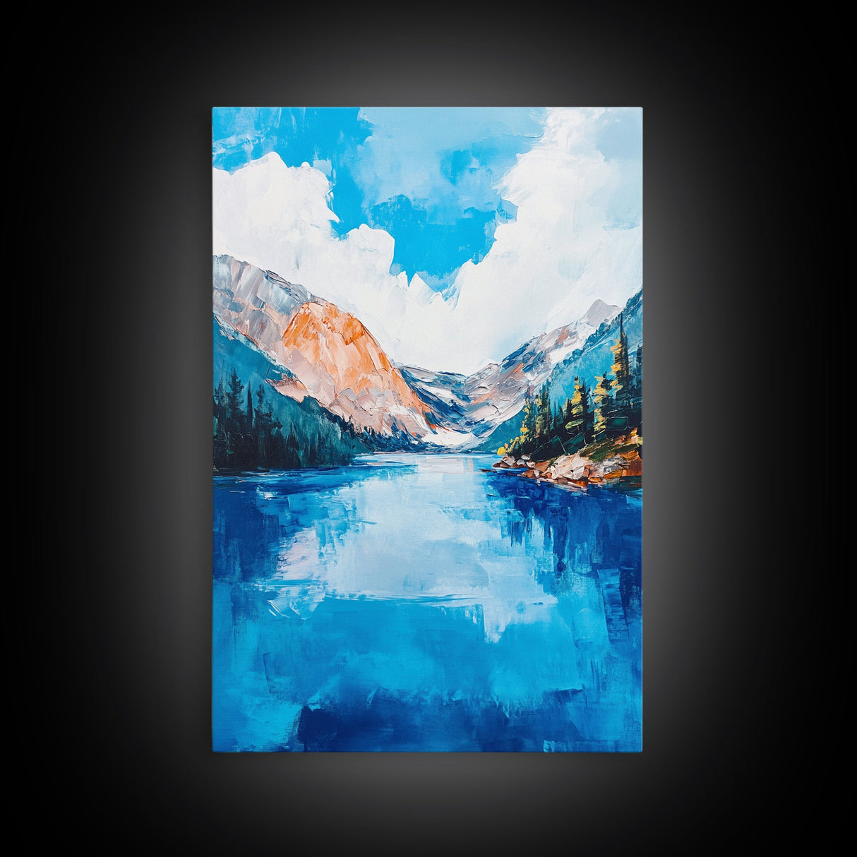 mountain painting, landscape painting, framed canvas print, lake Tahoe art, coastal landscape art, blue and green wall art, gift idea