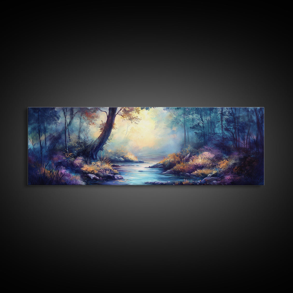 Enchanted Forest Stream Canvas Print Fantasy Landscape Wall Art Mystical Nature Decor Living Room Artwork Whimsical Tree Art