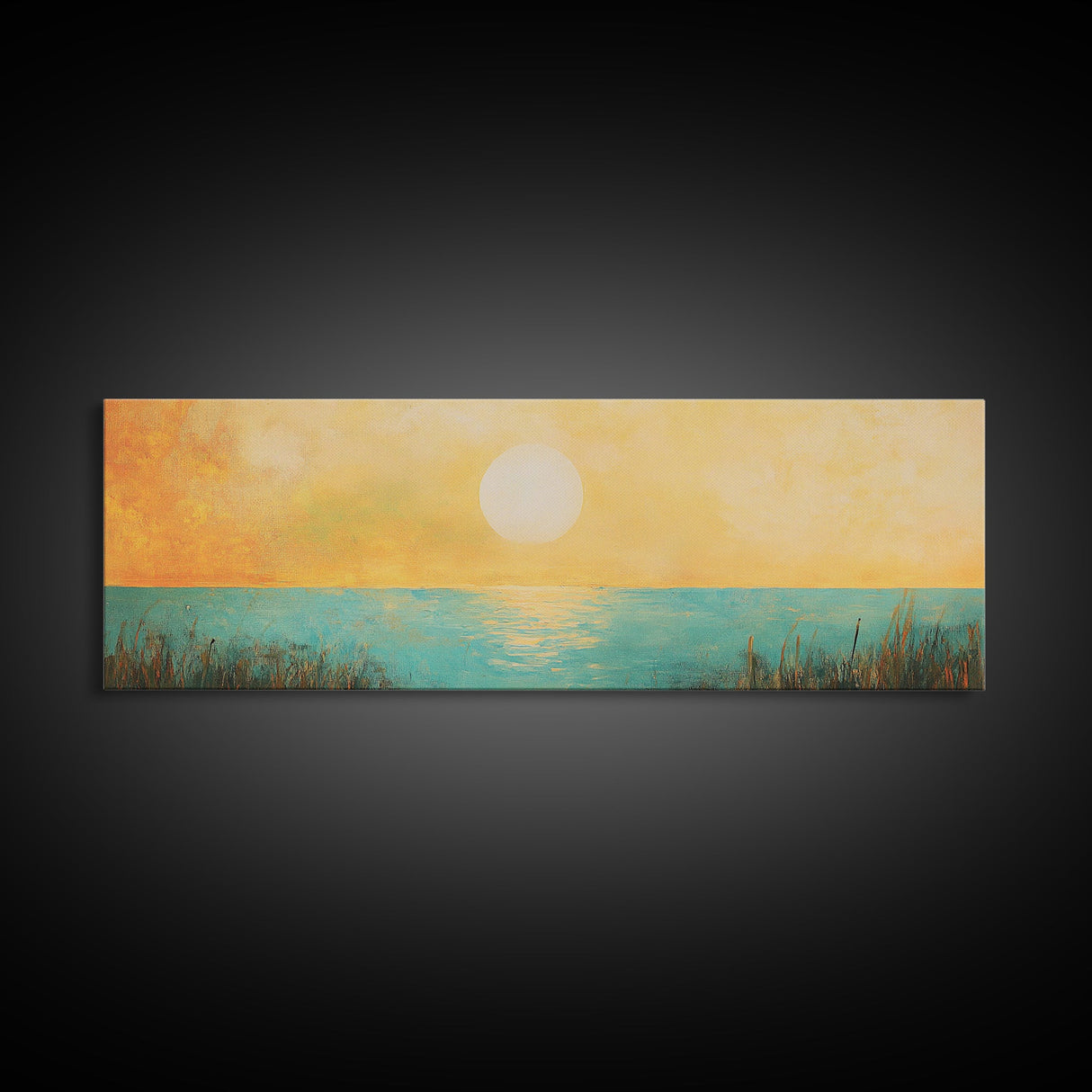 Golden Sunset Coastal Canvas Print, Minimalist Ocean Wall Art, Warm Beach Decor, Large Modern Art, Bedroom Wall Art, Nature Painting