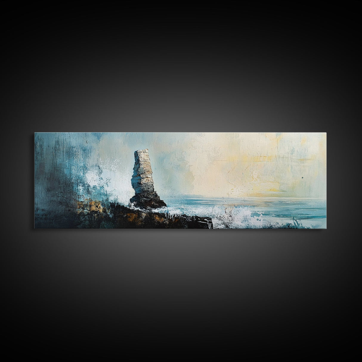 Dramatic Ocean Waves Framed Canvas Print, Moody Seascape Wall Art, Stormy Coastal Painting, Nautical Home Decor, Minimalist Art