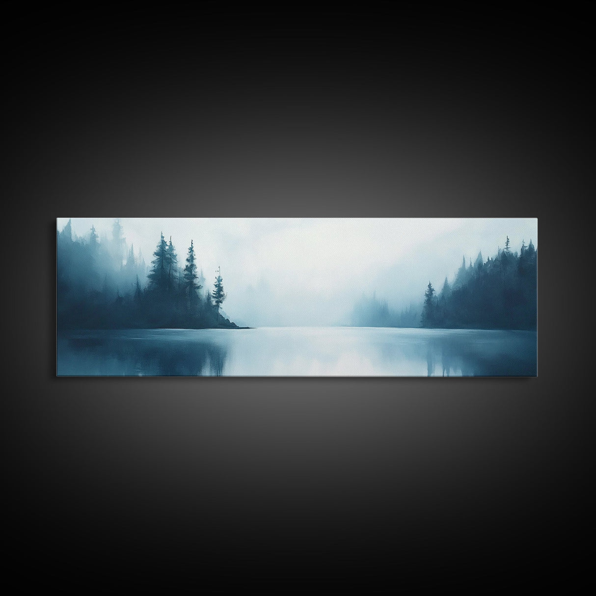 Misty Lake Forest Art, Moody Nature Painting, Blue Foggy Landscape, Tranquil Cabin Decor, Scandinavian Wall Art, Bedroom Art