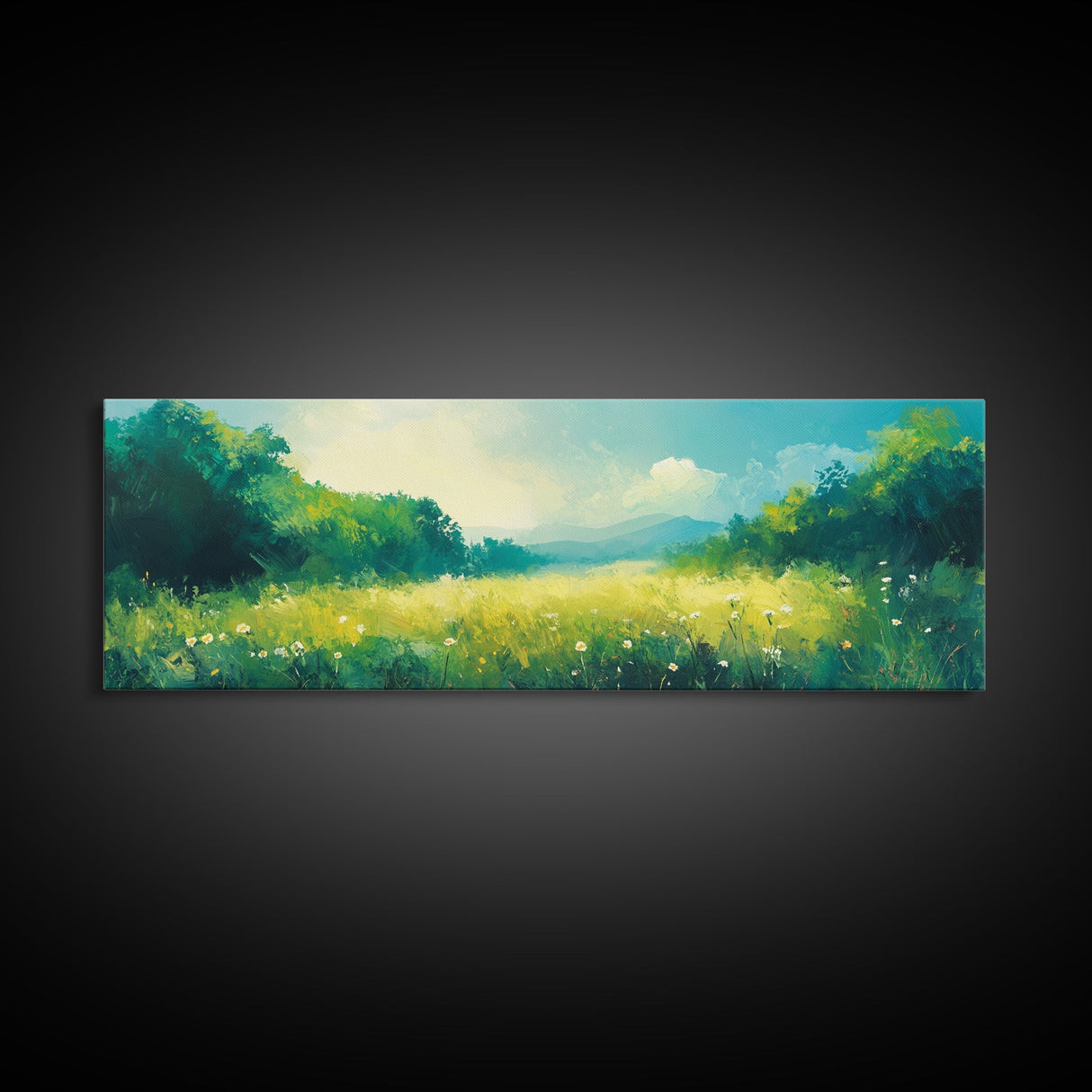 Serene Meadow Landscape Framed Canvas Print Nature Wall Art Impressionist Painting Summer Home Decor Bedroom or Office Wall Accent