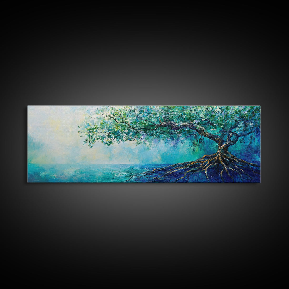 Mystical Tree Art Canvas Print Blue Abstract Nature Wall Decor Dreamy Coastal Artwork Living Room or Bedroom Accent Minimalist Boho