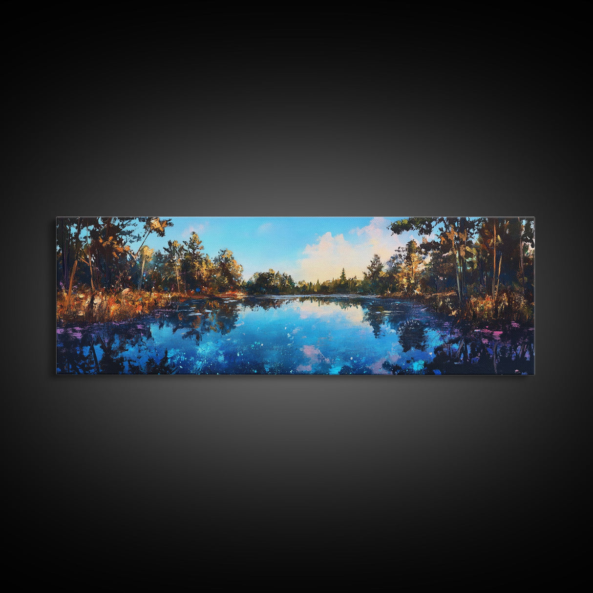 Tranquil Lake Reflection Framed Canvas Print - Nature Landscape Wall Art, Living Room Decor, Serene Water Painting, Cabin Wall Art