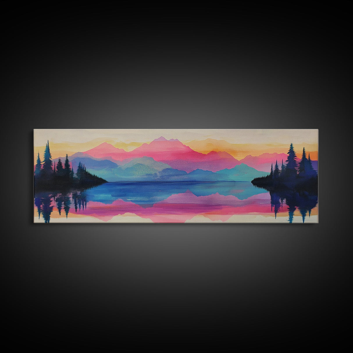 Vibrant Sunset Mountains Canvas Print - Abstract Landscape Wall Art, Colorful Nature Painting, Bold Statement Home Decor