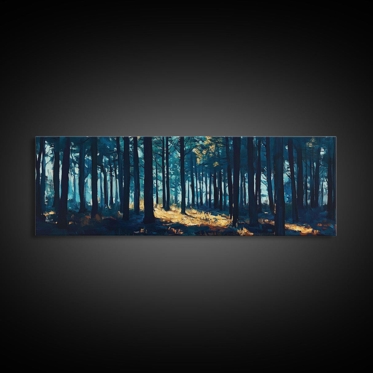 Enchanted Forest Art Framed Canvas Print - Dark Moody Woodland Painting, Nature Wall Art, Mystical Trees, Living Room Aesthetic