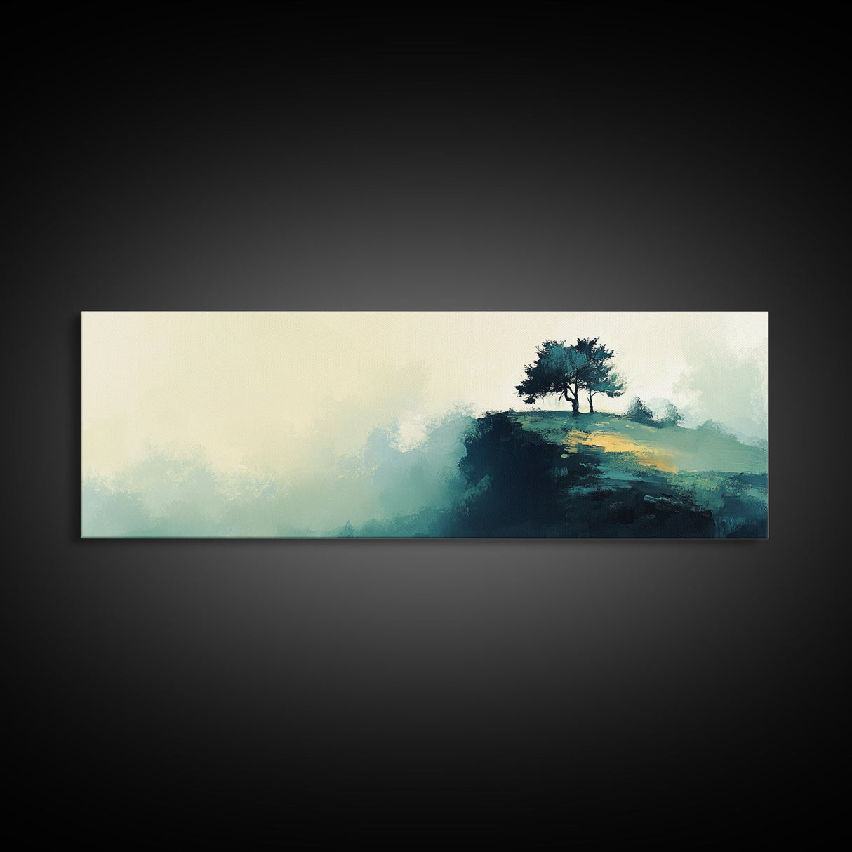 Lone Tree on Hill Canvas Print Minimalist Landscape Art, Tranquil Nature Painting, Neutral Wall Decor, Modern Home Office Artwork
