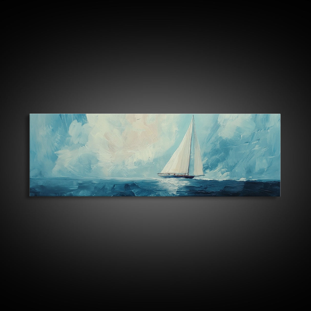 Sailboat on Open Sea Framed Canvas Print Nautical Wall Art, Ocean Painting, Coastal Home Decor, Minimalist Seascape, Beach House Art