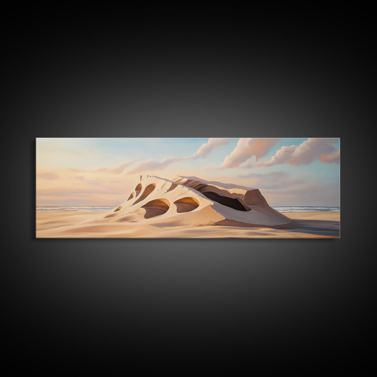 Surreal Beach Sand Formation Canvas Print, Coastal Nature Wall Art, Modern Ocean Landscape Painting, Minimalist Seascape Bedroom Decor