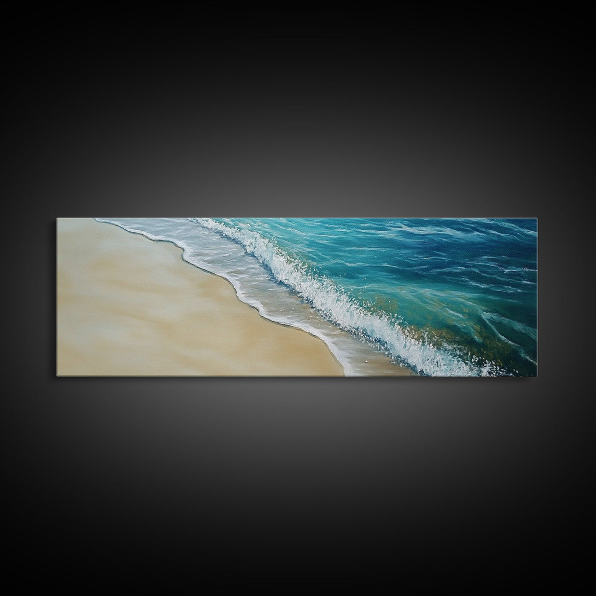 Gentle Ocean Wave Shoreline Canvas Print, Coastal Wall Art, Beach Serenity Painting, Calming Seaside Decor, Zen Living Room Artwork