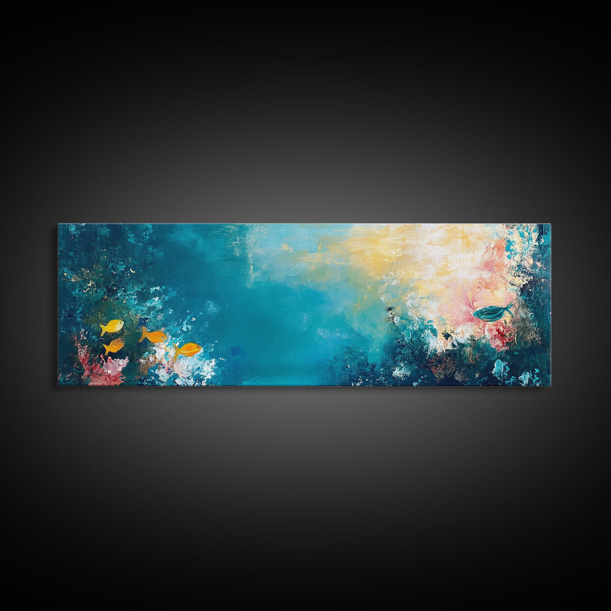 Abstract Ocean Reef Framed Canvas Print Coastal Wall Art, Underwater Seascape, Beach House Decor, Nautical Theme, Blue Wall Art