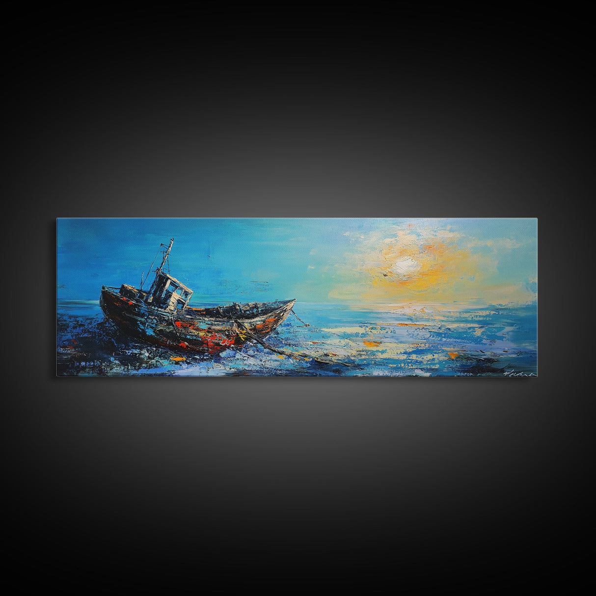 Abandoned Boat Canvas Print Nautical Wall Art, Coastal Decor, Seascape Painting, Ocean Inspired Artwork, Living Room Aesthetic