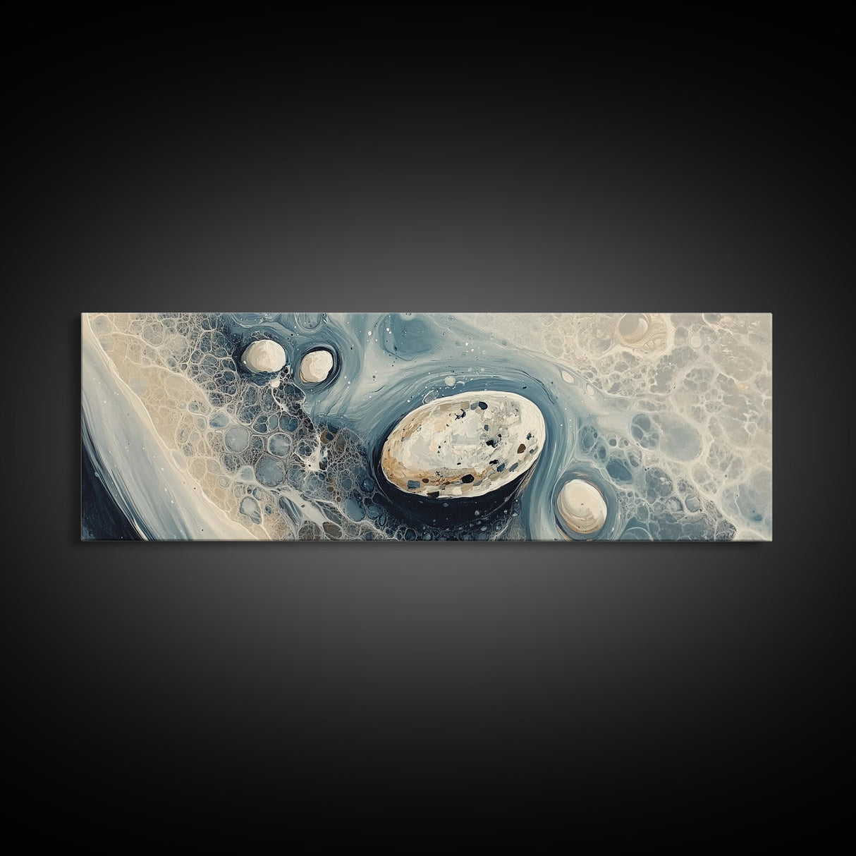 Fluid Abstract Pebbles Framed Canvas Print Modern Wall Art Contemporary Blue Grey Home Decor Minimalist Office Wall Art