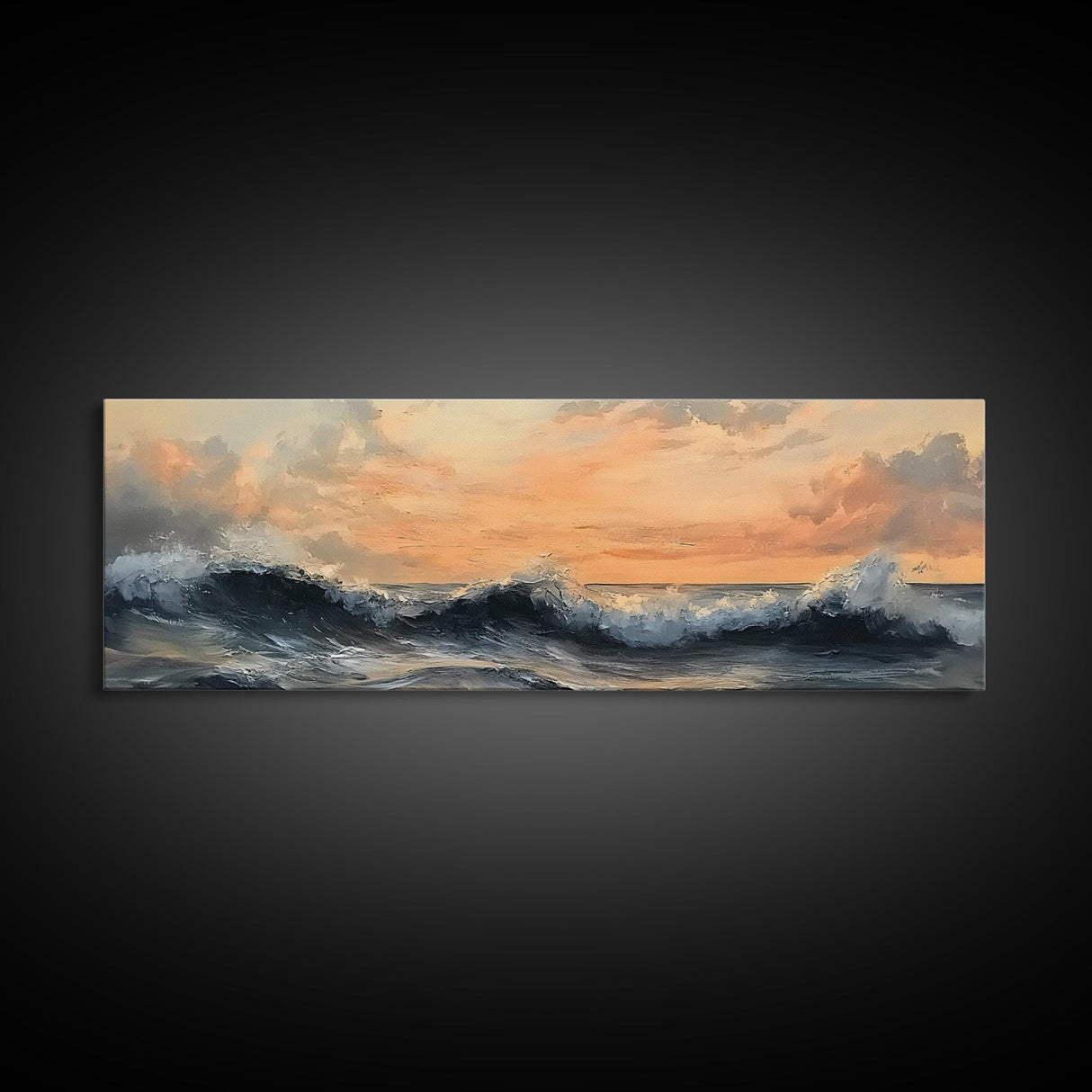 Stormy Ocean, Dramatic Sea Painting, Moody Coastal Wall Art, Nautical Decor, Canvas Print, Sunset Waves, Living Room Artwork