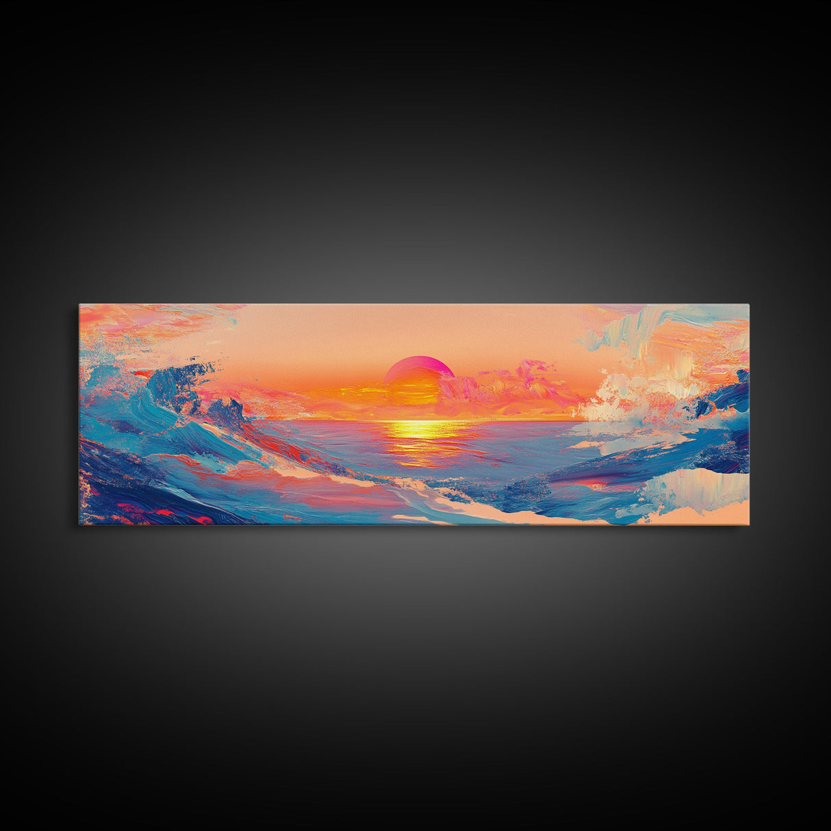 Sunset Glow, Scenic Ocean Painting, Warm Beach Art, Coastal Decor, Framed Canvas Print, Living Room Artwork, Ocean Lover Gift