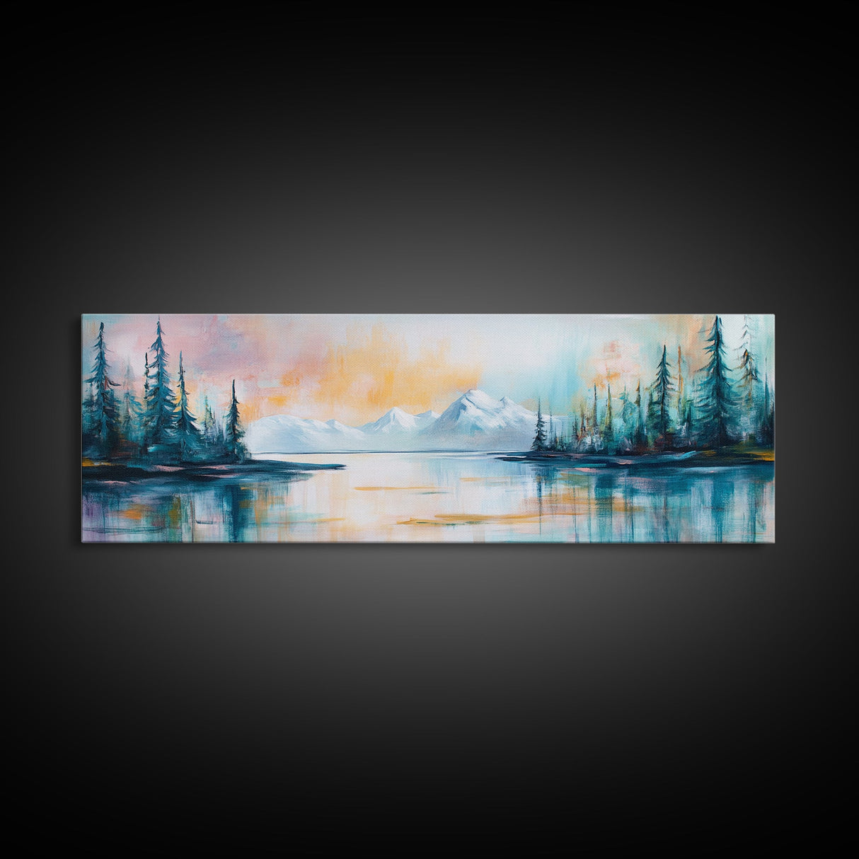 Mountain Lake, Sunset Reflection, Winter Scenery, Framed Canvas Print, Nature Wall Art, Cabin Decor, Home Art, Bedroom Decor