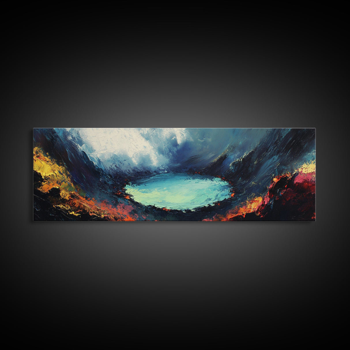 Volcanic Lake, Dramatic Scenery, Canvas Print, Dark Wall Art, Living Room Decor, Moody Landscape, Bold Colors, Office Wall Art