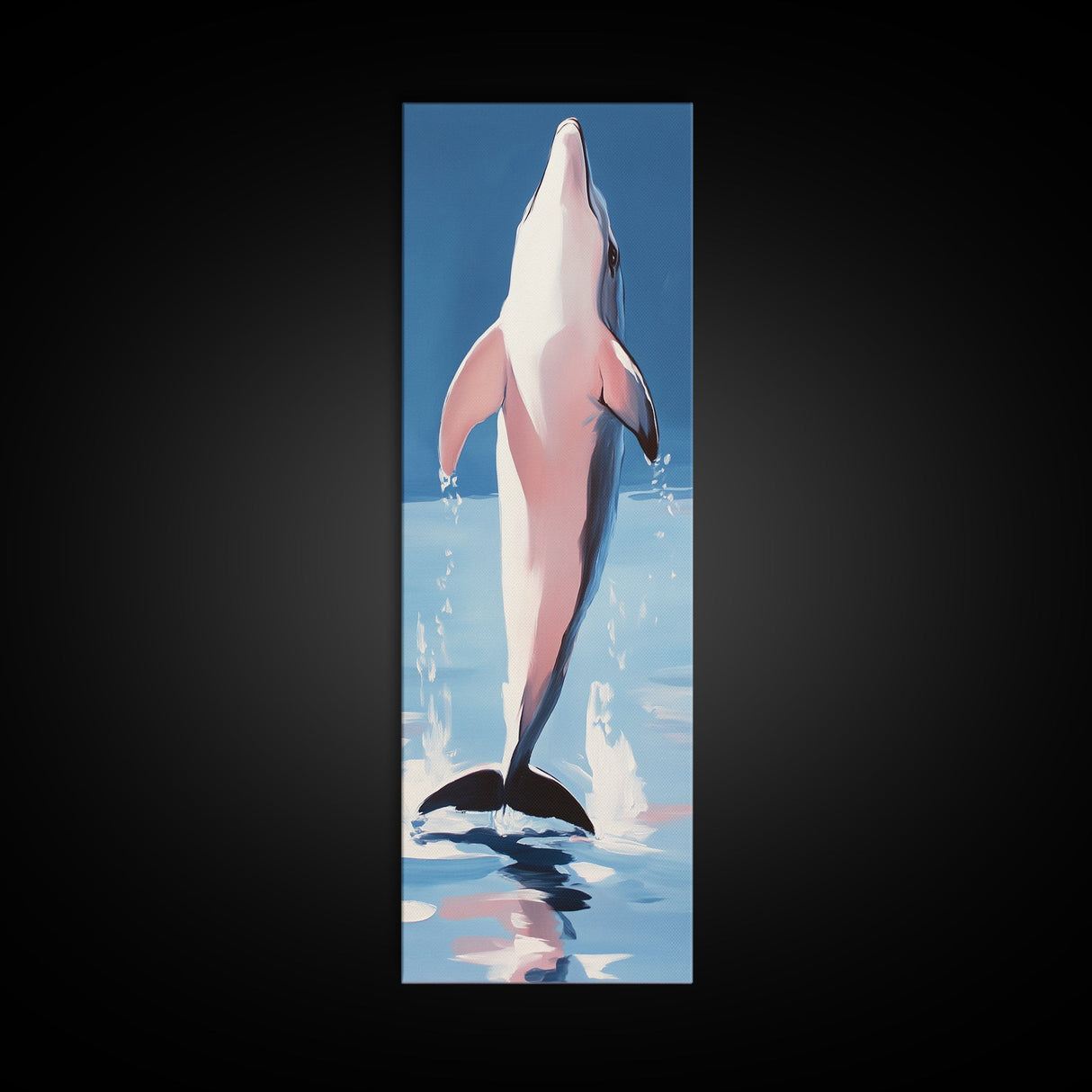 Leaping Dolphin, Ocean Wildlife, Canvas Print, Beach House Wall Art, Blue Coastal Aesthetic, Marine Life Art, Living Room Decor