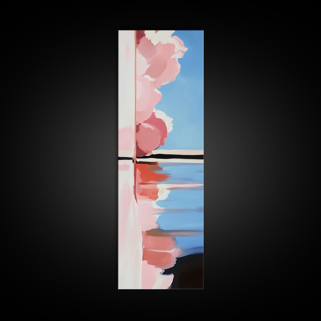 Pink Clouds, Water Reflection, Abstract Horizon, Framed Canvas Print, Modern Art, Living Room Decor, Minimalist Aesthetic, Pastel Print