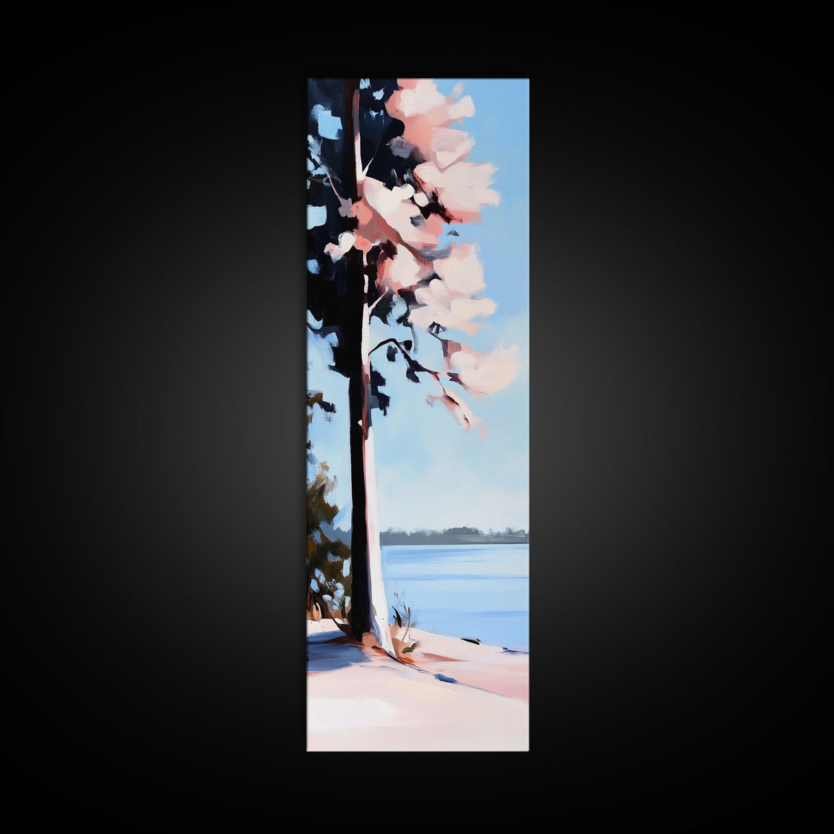 Lakeside Tree, Nature Artwork, Coastal Wall Art, Serenity Print, Canvas Print, Boho Landscape, Minimalist Art, Neutral Tones, Home Decor