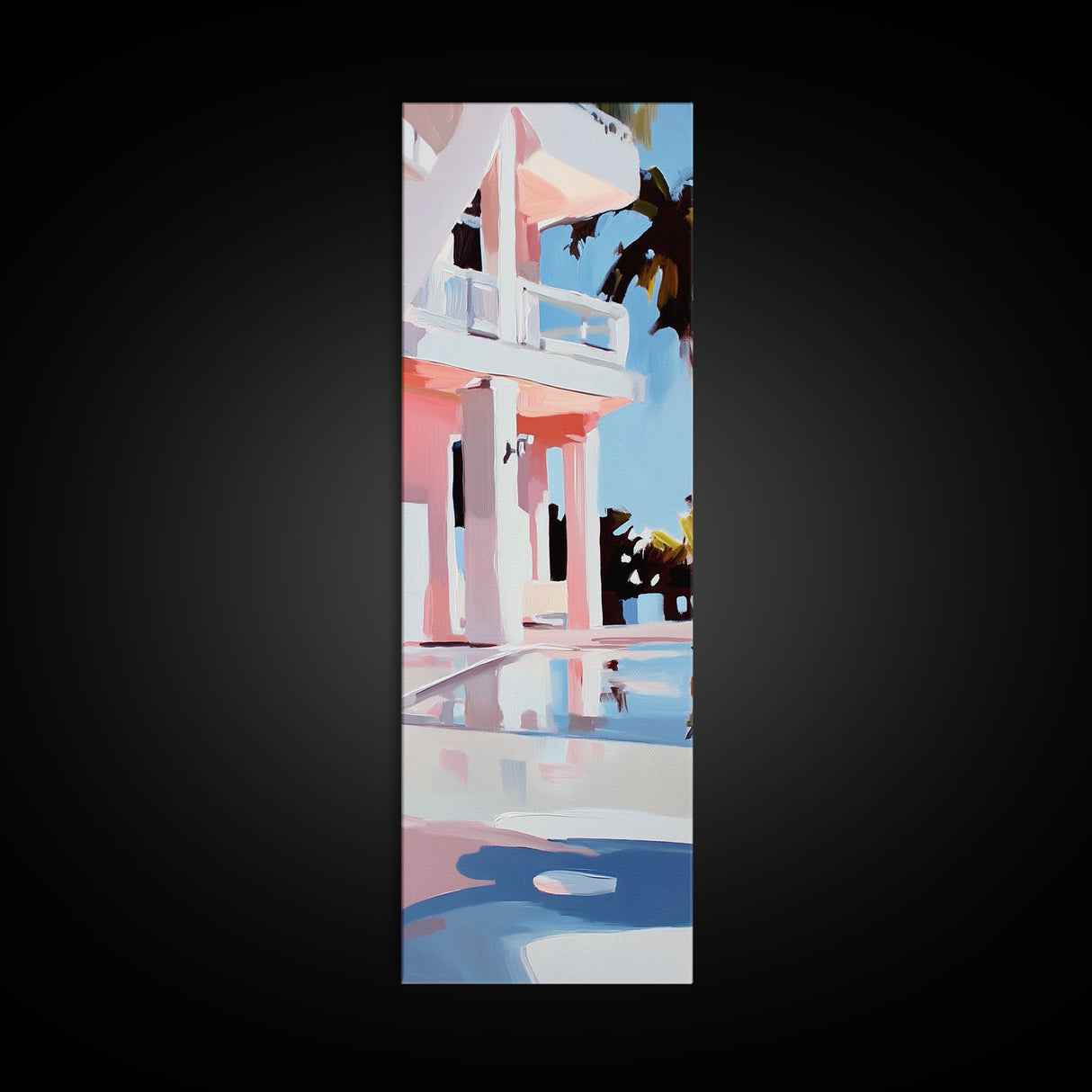 Modern Villa, Coastal Home, Palm Tree Art, Framed Canvas Print, Contemporary Architecture, Living Room Wall Art, Tropical Decor