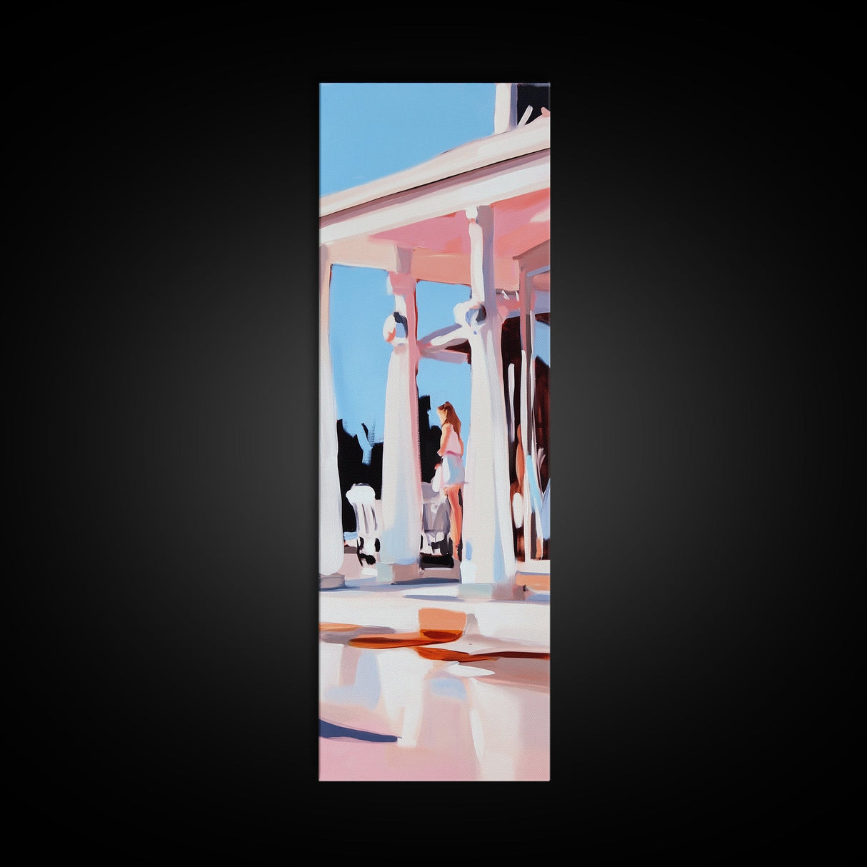Coastal Columns, Summer Escape, Warm Pastels, Architecture Art, Framed Canvas Print, Living Room Wall Art, Modern Decor, Beach House Style