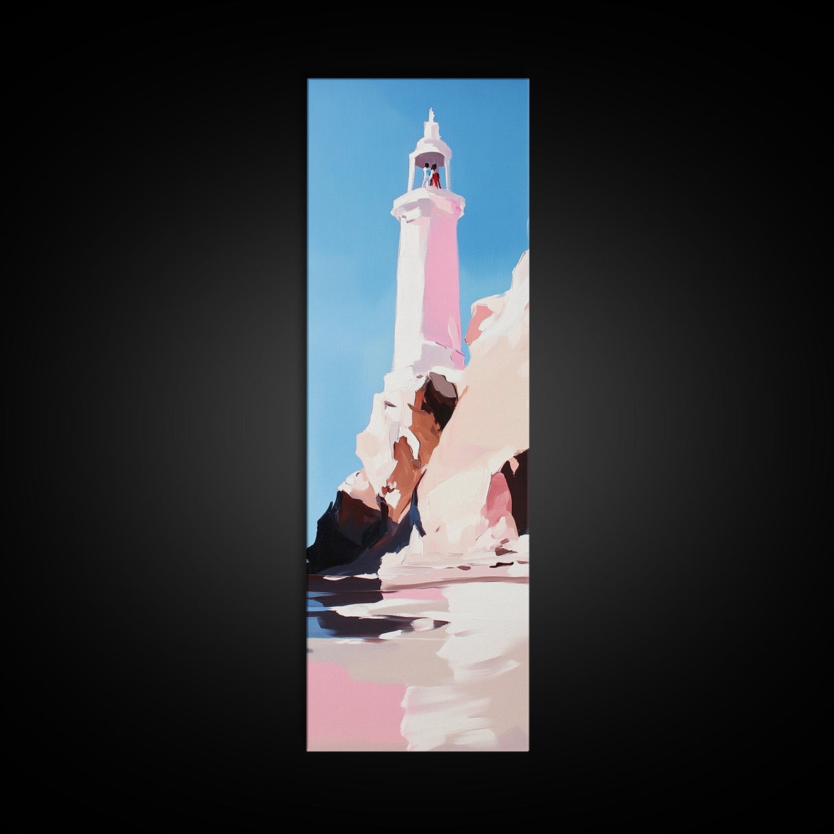 Lighthouse Art, Coastal Wall Decor, Nautical Painting, Ocean Wall Art, Minimalist Seascape, Blue Sky Print, Framed Canvas Print