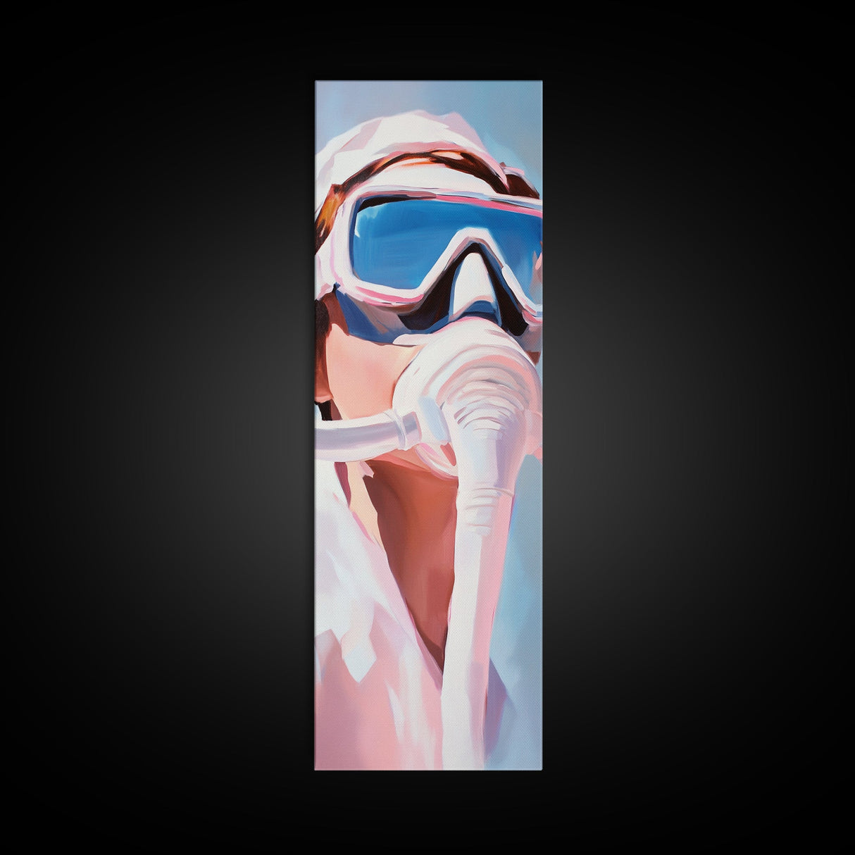 Gas Mask, Diver, Surrealist Art, Sci-Fi, Blue, White, Modern, Futuristic, Office, Living Room, Framed Canvas Print, Bedroom Art