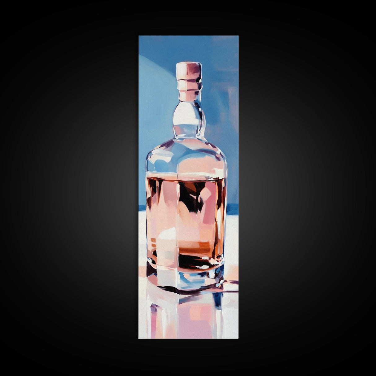 Whiskey Bottle, Elegant Bar, Glass Reflection, Canvas Print, Kitchen Wall Art, Modern Liquor Decor, Man Cave Art, Rustic Bar Wall Art