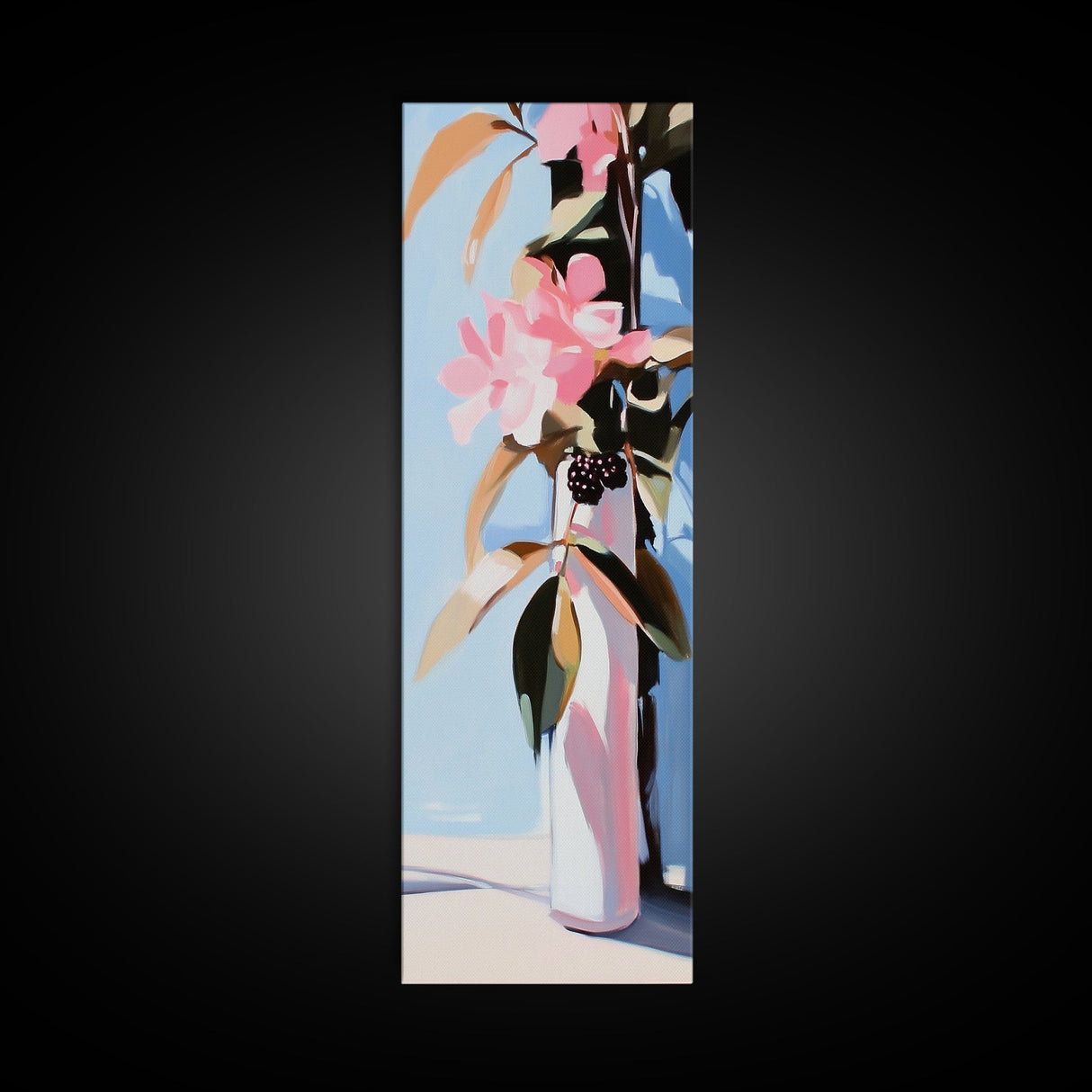 Floral Vase, Pink Flowers, Boho Botanical, Framed Canvas Print, Nature Wall Art, Bedroom Decor, Soft Aesthetic Art, Floral Wall Art